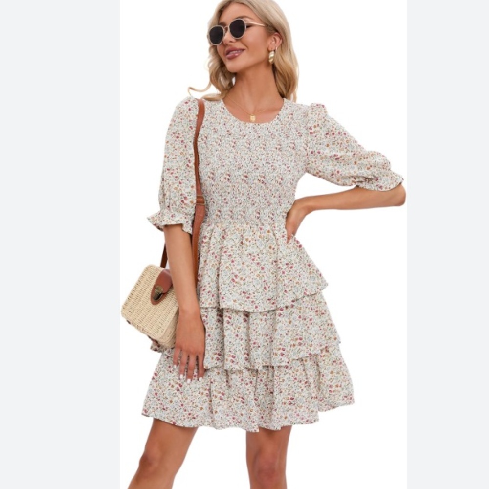 Liberty Love White Pink Ruffled Tiered Mini Dress